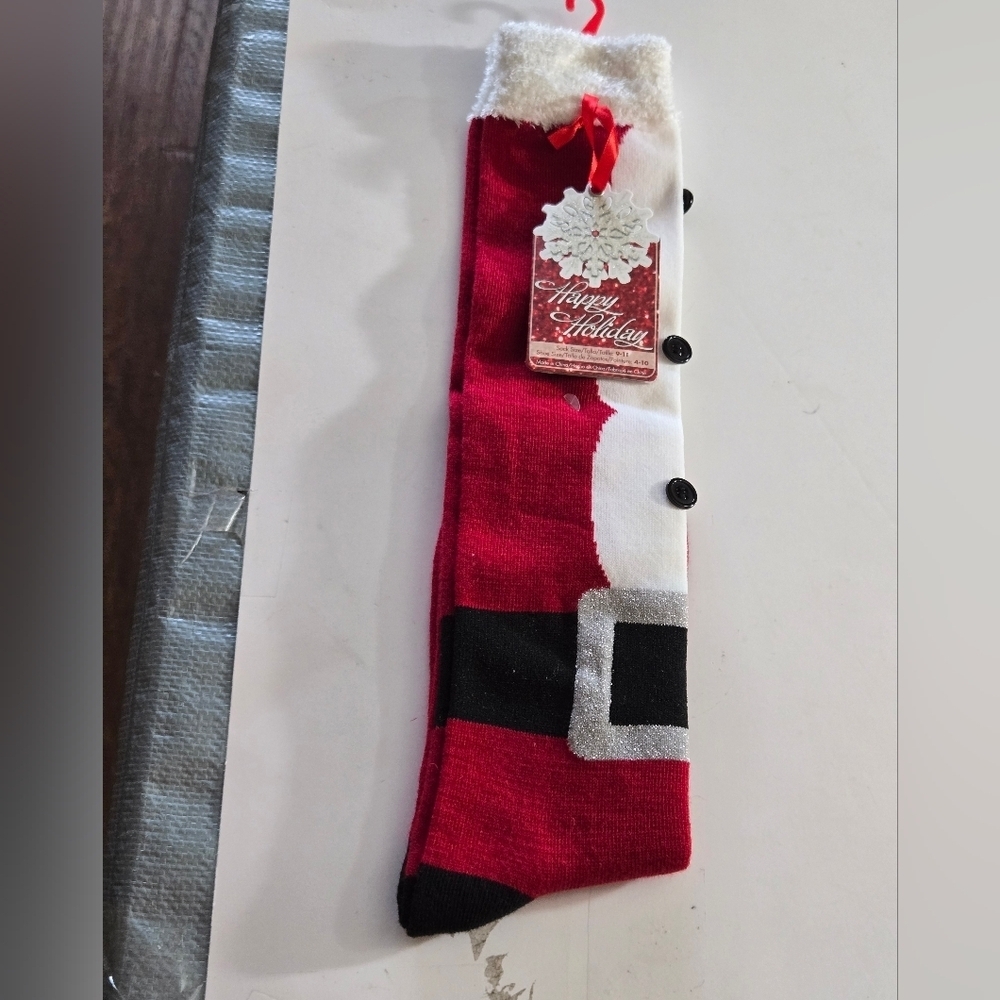 Planet Sox Santa clause Novelty New NWT Sock sz 9-11 Shoe Sz 4-10 Red White